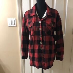 NWT Red and Black Utility Jacket with Button-up Front and Long Sleeves